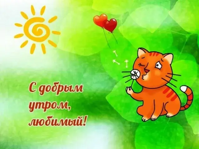 Открытка Доброе утро - Открытка с рыжим котом и воздушными шарами | Красивая открытка #514