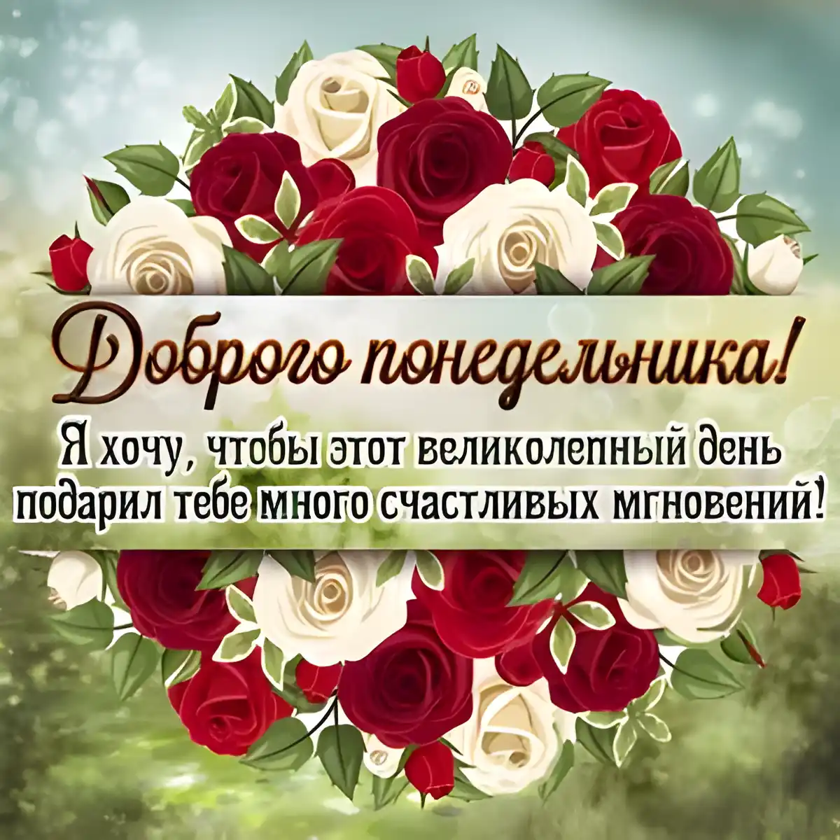 Открытка Удачного понедельника - Открытка с розами: поздравления с днем  Красные и белые цветы | Красивая открытка #26