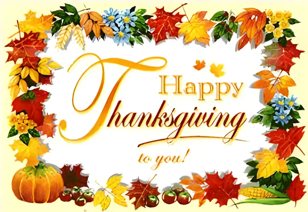 Открытка Открытки с Днем Благодарения - Открытка с надписью "Happy Thanksgiving" и осенними листьями | Красивая открытка #66