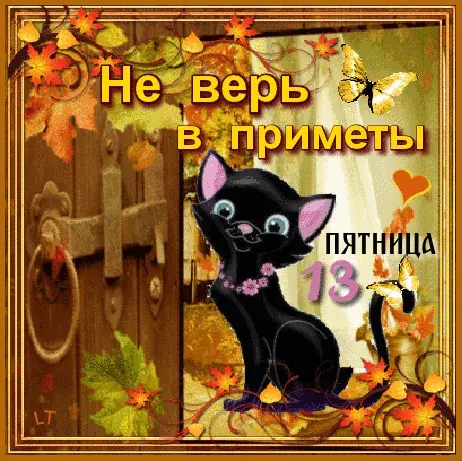 Открытка Открытки на пятницу 13 - Открытка с котенком на фоне деревянной двери | Красивая открытка #49