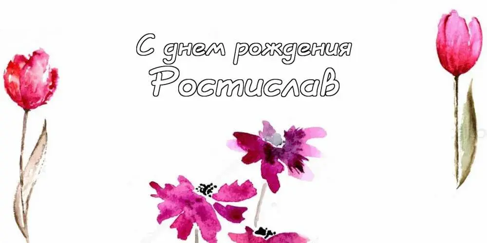 Открытка Открытки с именем Ростислав  - Открытка с цветами: акварель, розы и тюльпаны | Красивая открытка #136