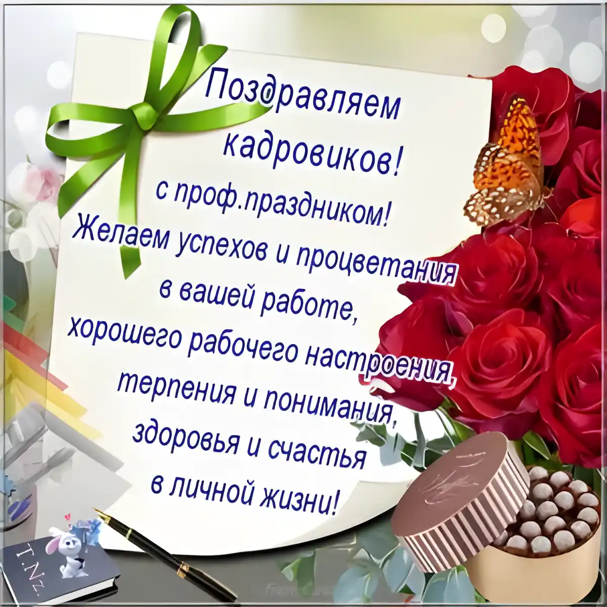 Открытка День кадровика - Открытка с розами и подарком | Красивая открытка #29