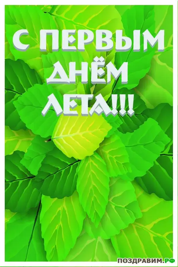 Открытка С первым днём лета - Открытка с зелеными листьями | Красивая открытка #30