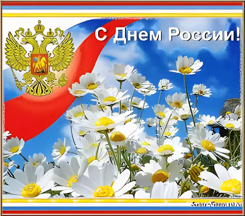 Открытка Открытки с днем России - С Днём России: Открытка с ромашками и флагом | Красивая открытка #46