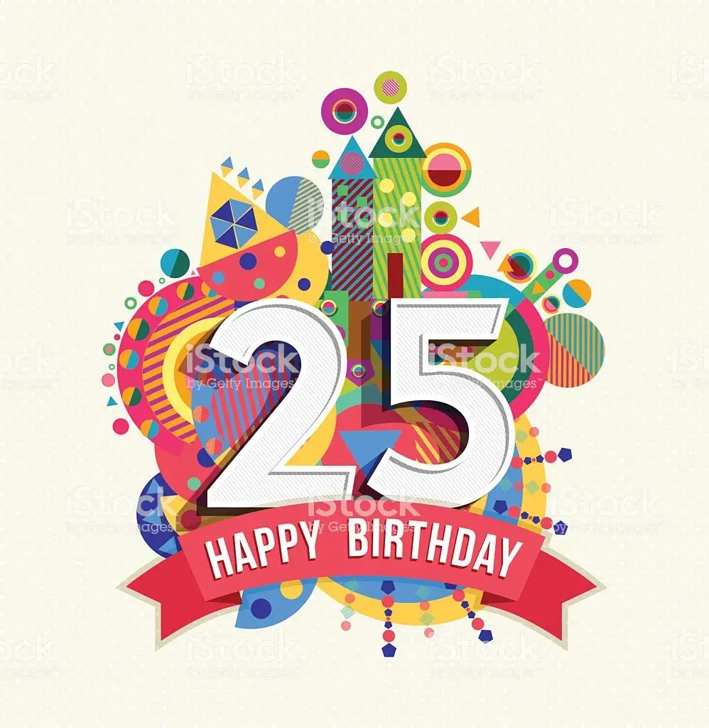 Открытка Открытки на 25 лет - Открытка с днем рождения: цифра 25 и яркие цвета | Красивая открытка #97