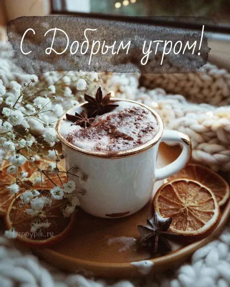 Открытка Открытки доброе зимнее утро - С пышной пеной и апельсином. | Красивая открытка #51