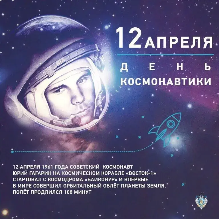 Открытка День космонавтики - Первый космонавт: Ю. Гагарин и "Восток-1"  открытка | Красивая открытка #19
