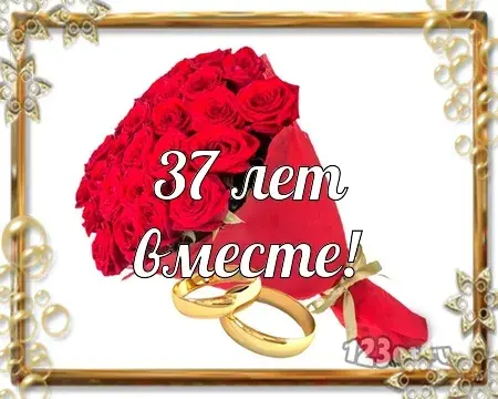 Открытка Открытки на Алюминиевую свадьбу 37 лет - Букет роз и обручальные кольца | Красивая открытка #34