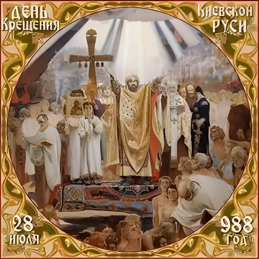 Открытка Открытки с днем Крещения Руси - Крещение Руси: историческая открытка с изображением церемонии | Красивая открытка #25