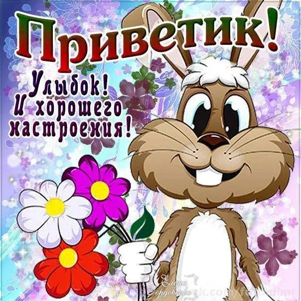 Открытка Привет - Зайчик с цветами - открытка | Красивая открытка #84