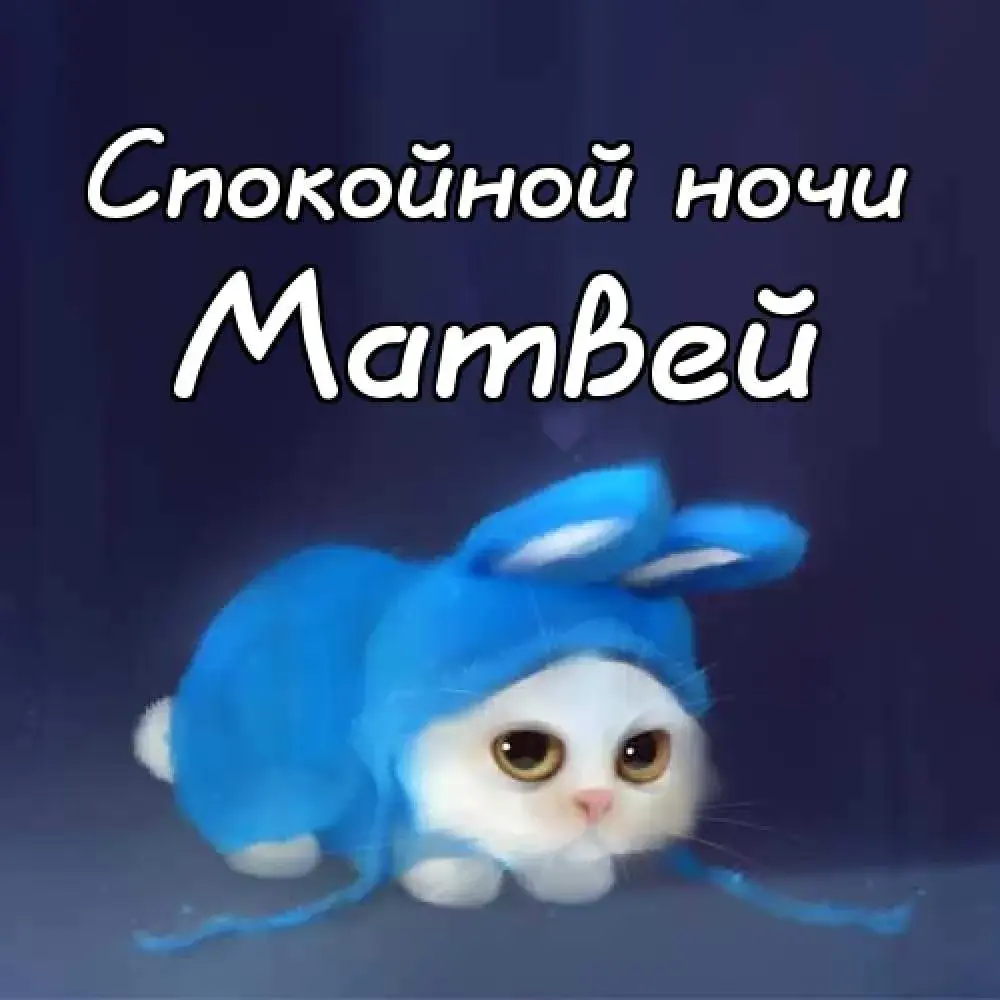 Открытка открытки с именем Матвей  - Белый котенок в голубой шапке - открытка | Красивая открытка #48